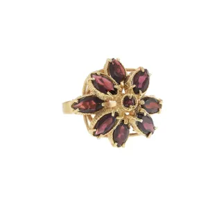 14KT Yellow Gold Retro Era Red Garnet Cocktail Ring