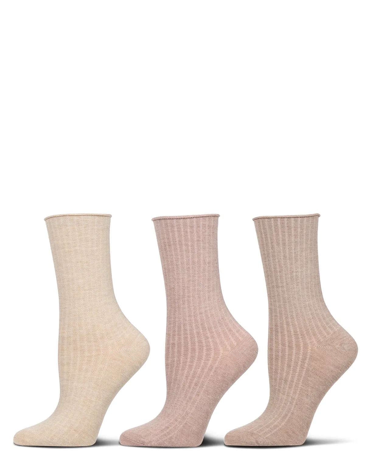 3 Pair Women's Silky-Soft Roll-Top Crew Socks