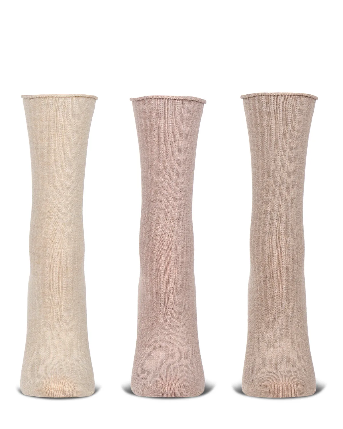 3 Pair Women's Silky-Soft Roll-Top Crew Socks