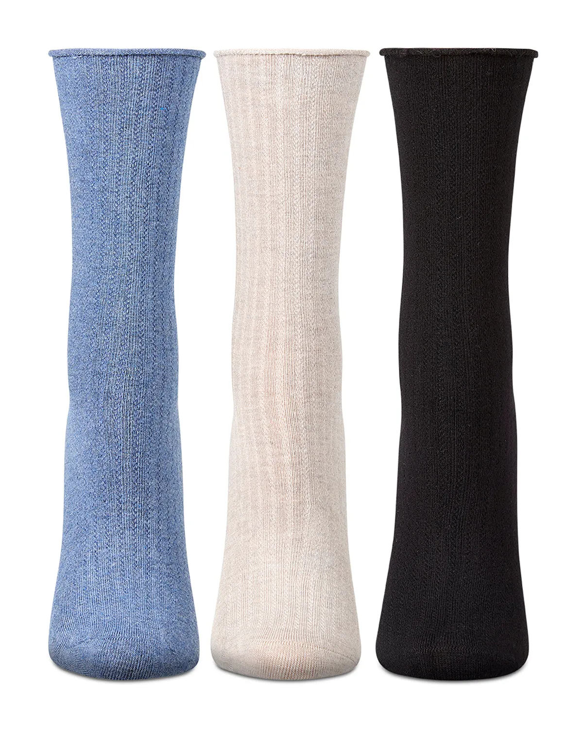 3 Pair Women's Silky-Soft Roll-Top Crew Socks