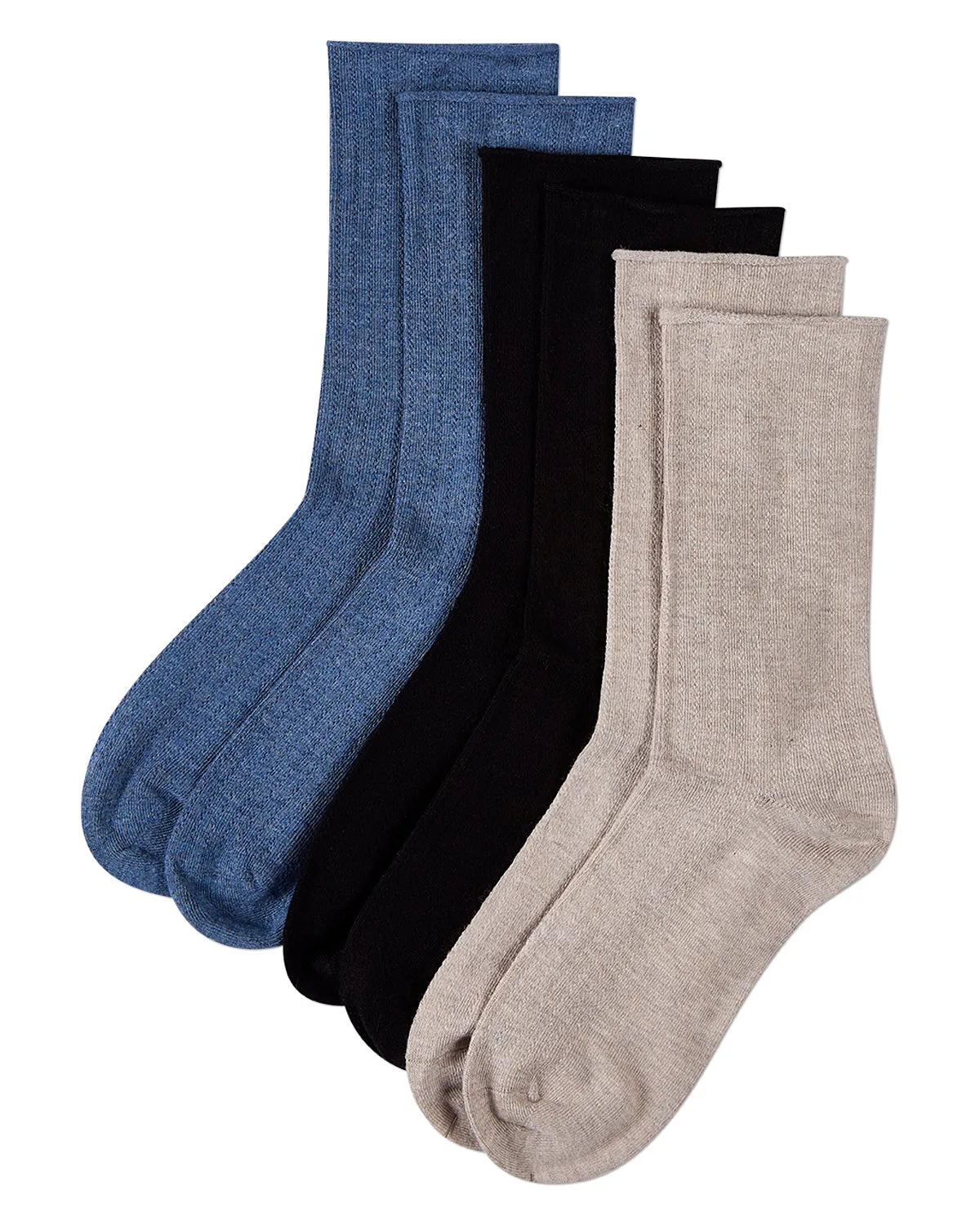 3 Pair Women's Silky-Soft Roll-Top Crew Socks