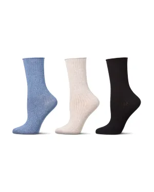 3 Pair Women's Silky-Soft Roll-Top Crew Socks