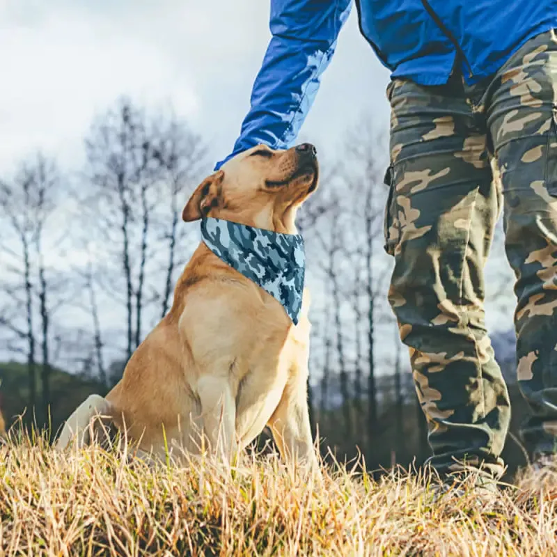 Blue Camo Pet Bandana for Outdoor Adventures and Stylish Moments