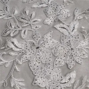 Claire Lace Wholesale Fabric in Silver and White