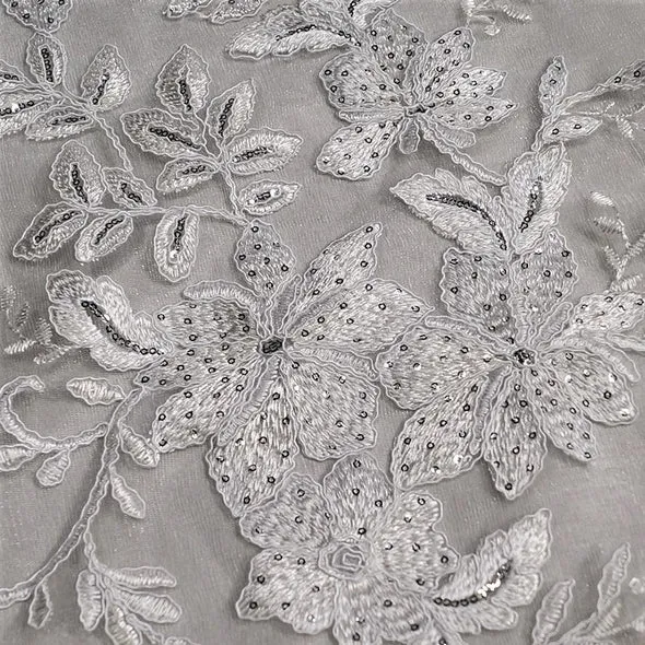 Claire Lace Wholesale Fabric in Silver and White