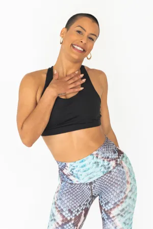 Crossed Back Sports Bra | Black