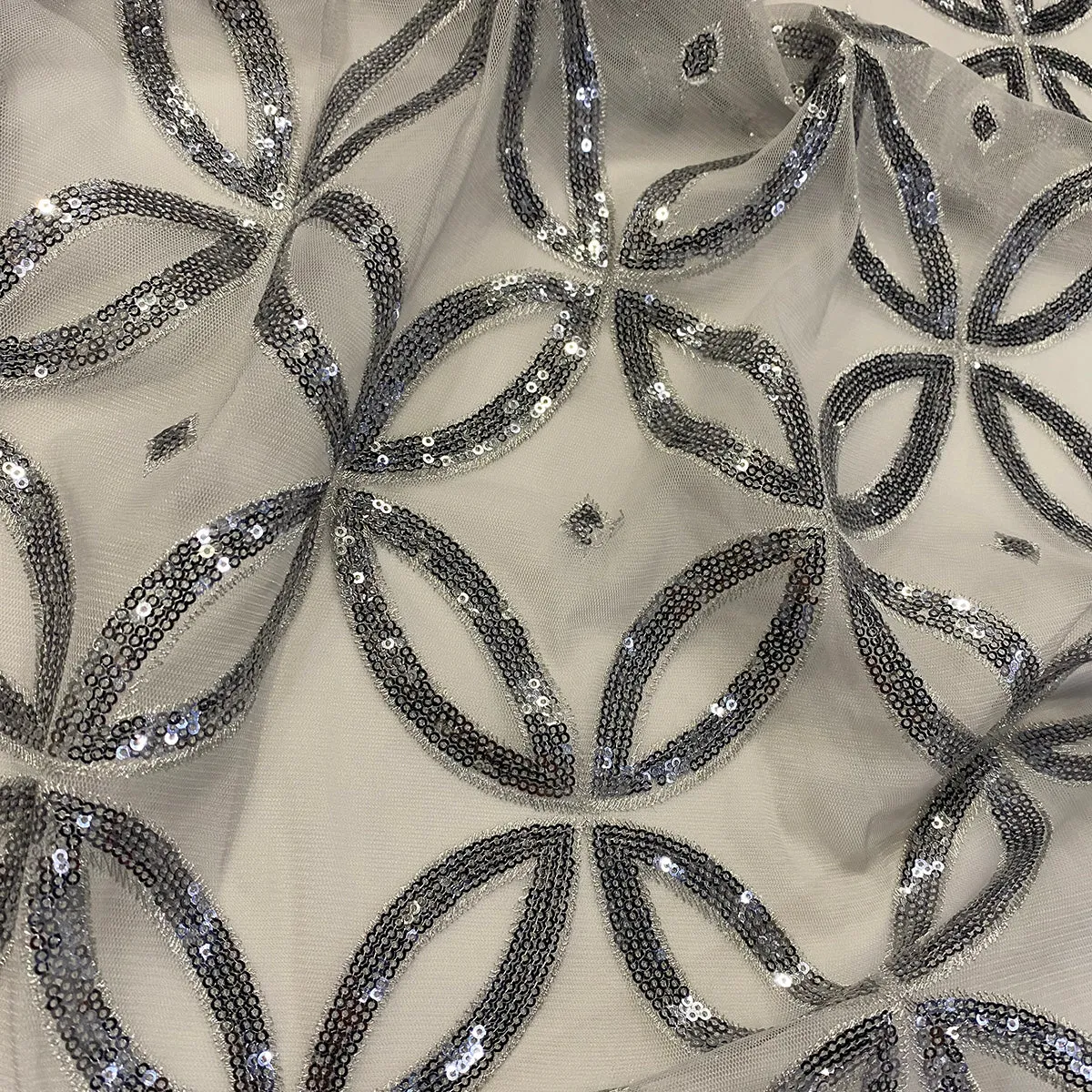 Delano Sequins Wholesale Fabric in Silver and Silver