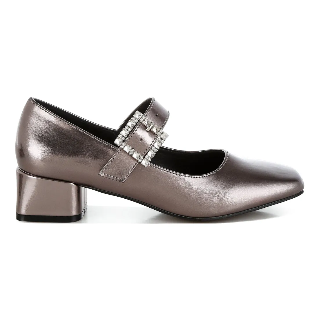 Diamante Brooch Metallic Mary Jane Pumps
