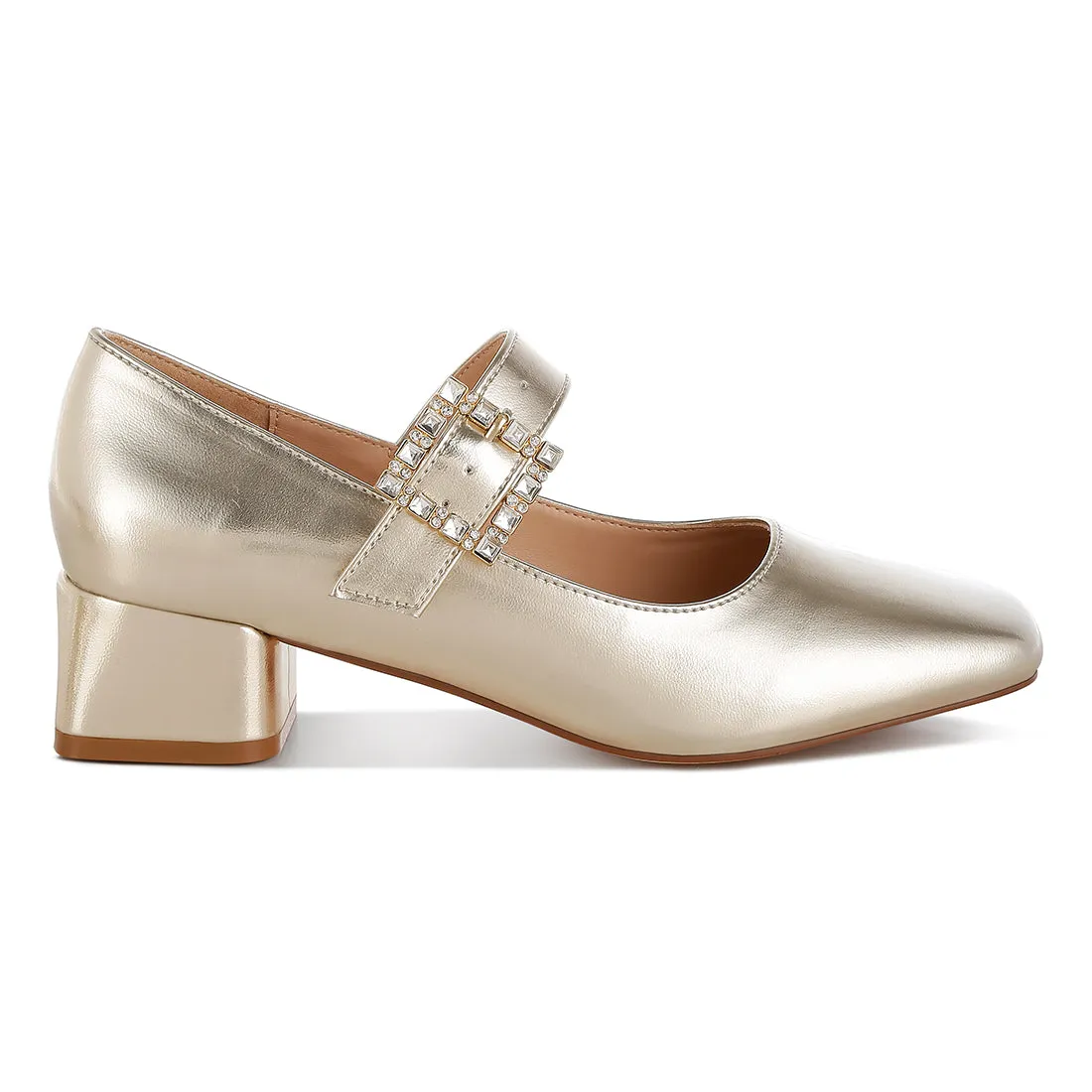 Diamante Brooch Metallic Mary Jane Pumps