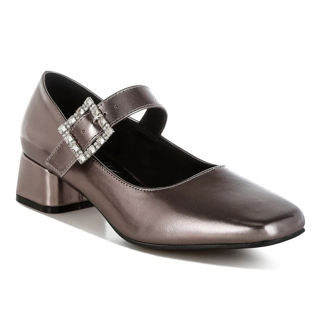 Diamante Brooch Metallic Mary Jane Pumps