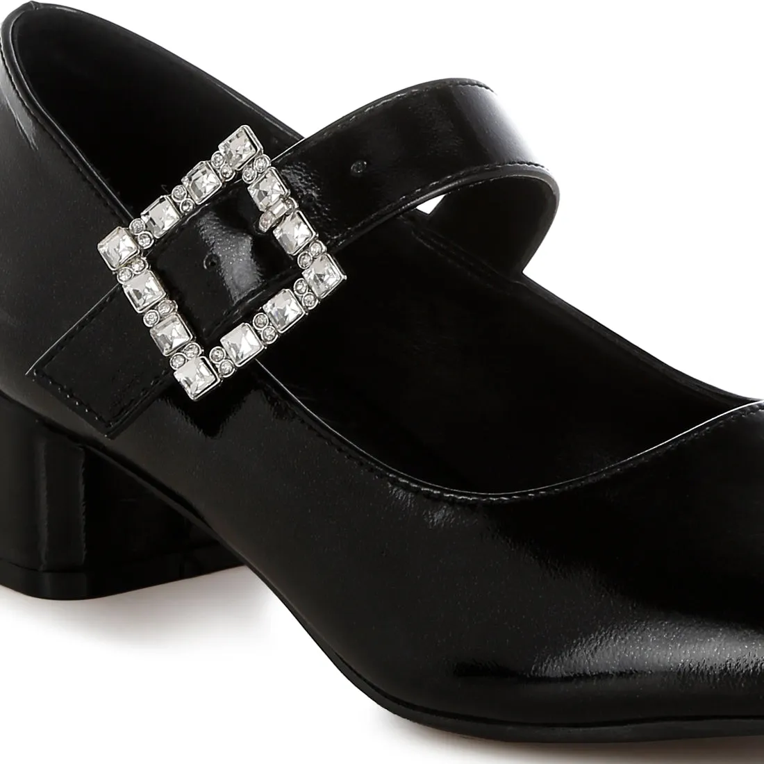 Diamante Brooch Metallic Mary Jane Pumps
