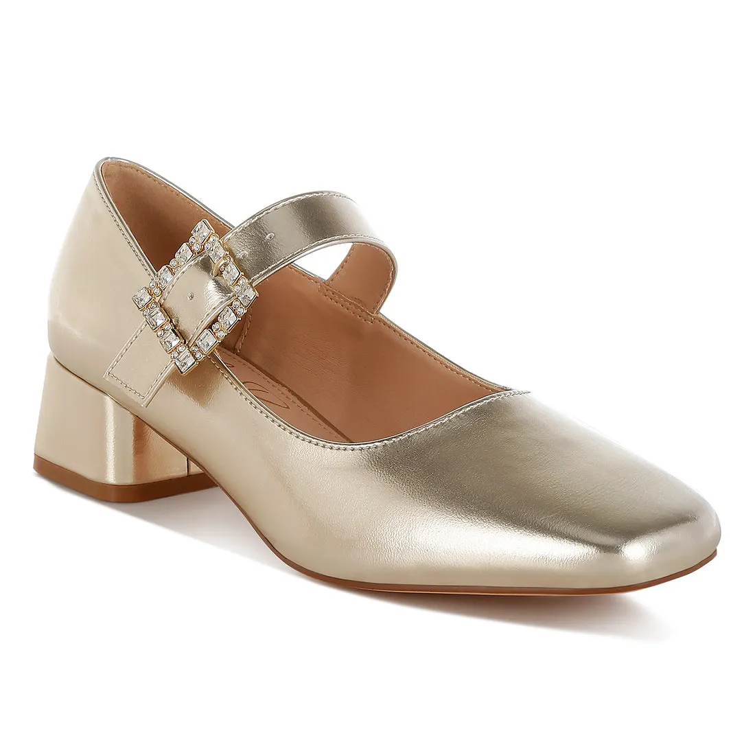 Diamante Brooch Metallic Mary Jane Pumps
