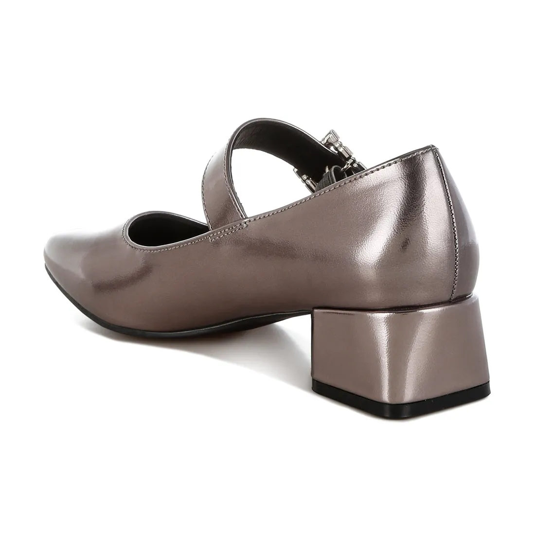 Diamante Brooch Metallic Mary Jane Pumps