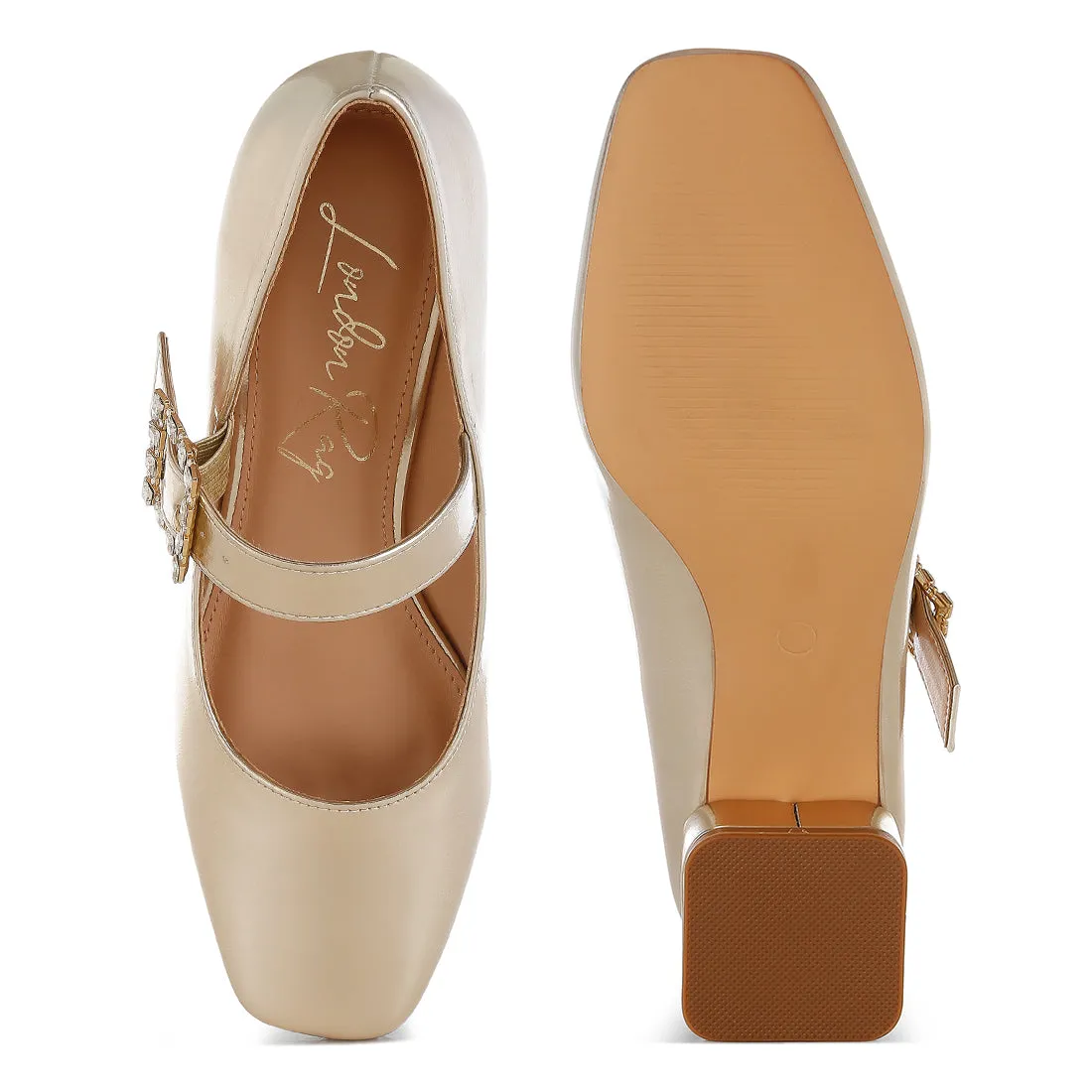 Diamante Brooch Metallic Mary Jane Pumps