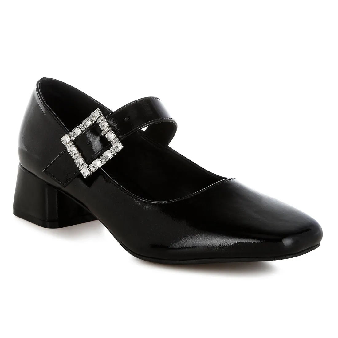 Diamante Brooch Metallic Mary Jane Pumps