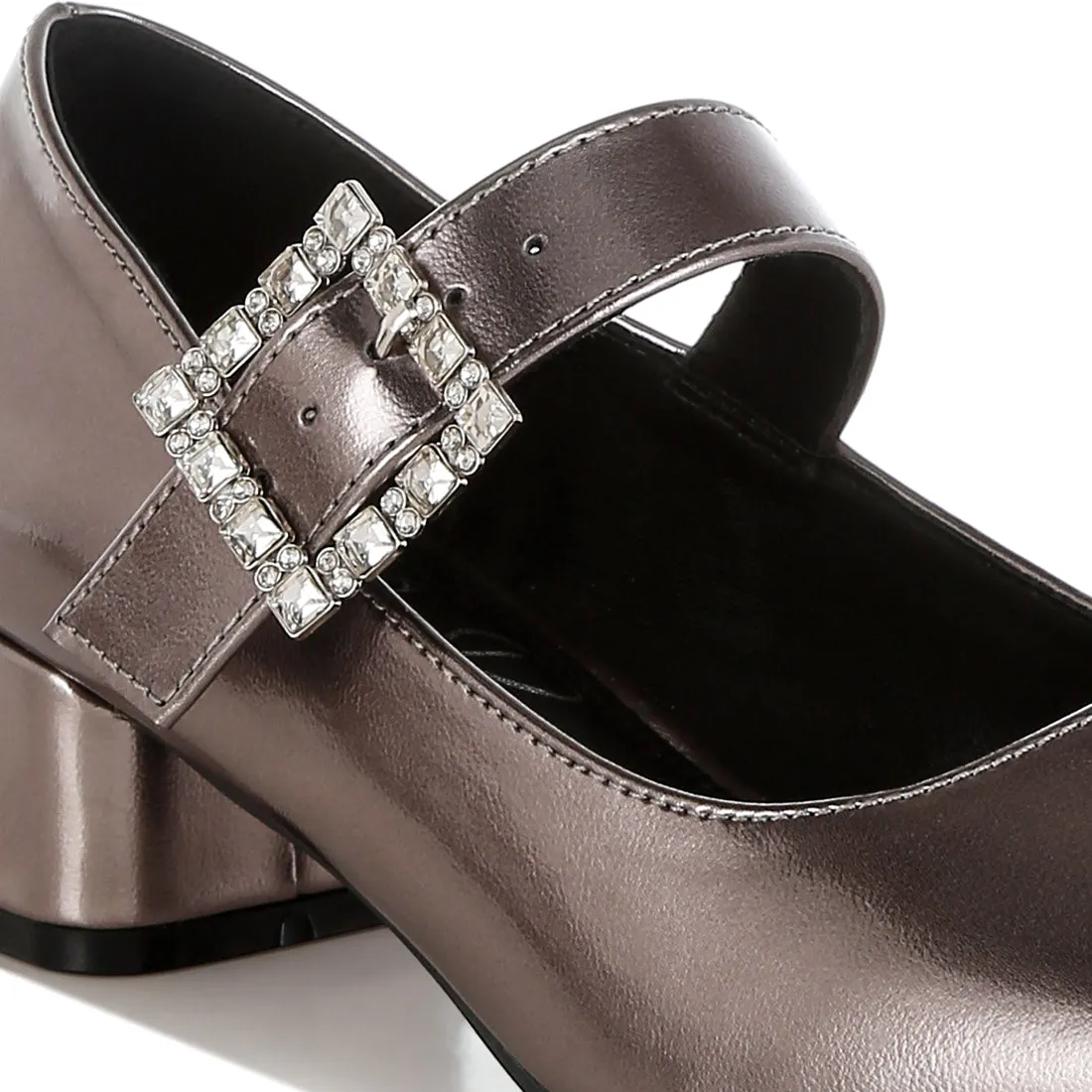 Diamante Brooch Metallic Mary Jane Pumps