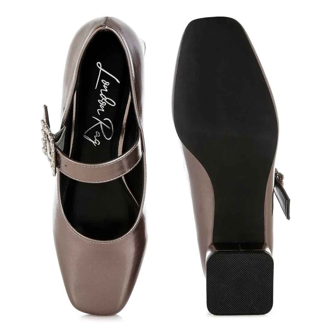 Diamante Brooch Metallic Mary Jane Pumps