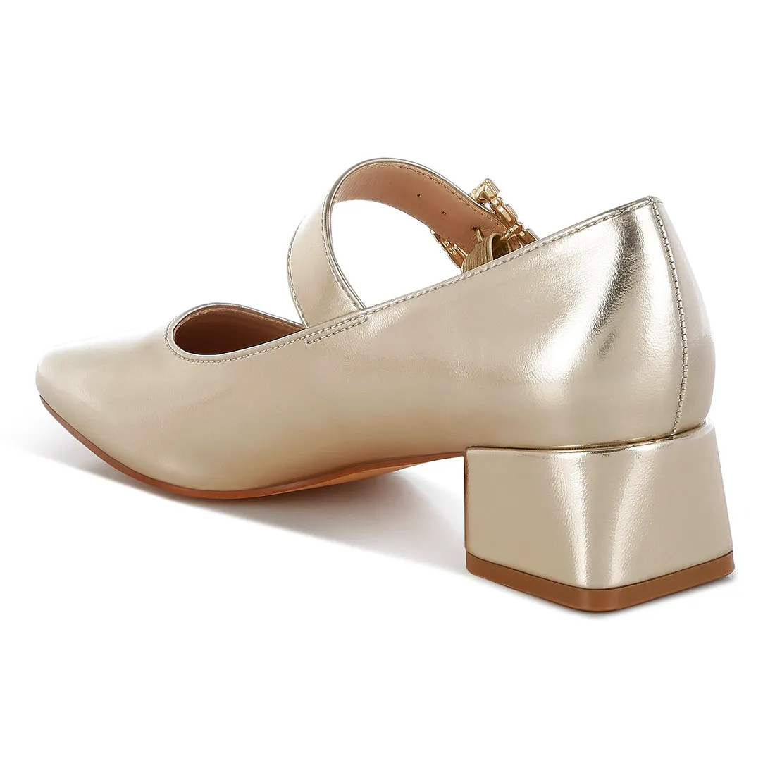 Diamante Brooch Metallic Mary Jane Pumps