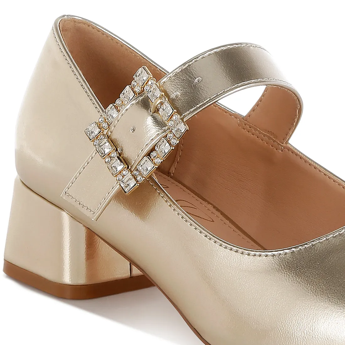 Diamante Brooch Metallic Mary Jane Pumps
