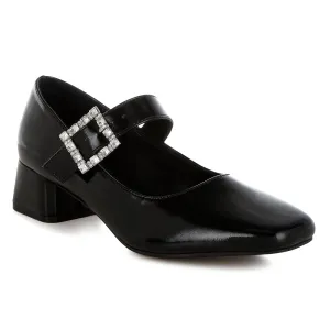 Diamante Brooch Metallic Mary Jane Pumps