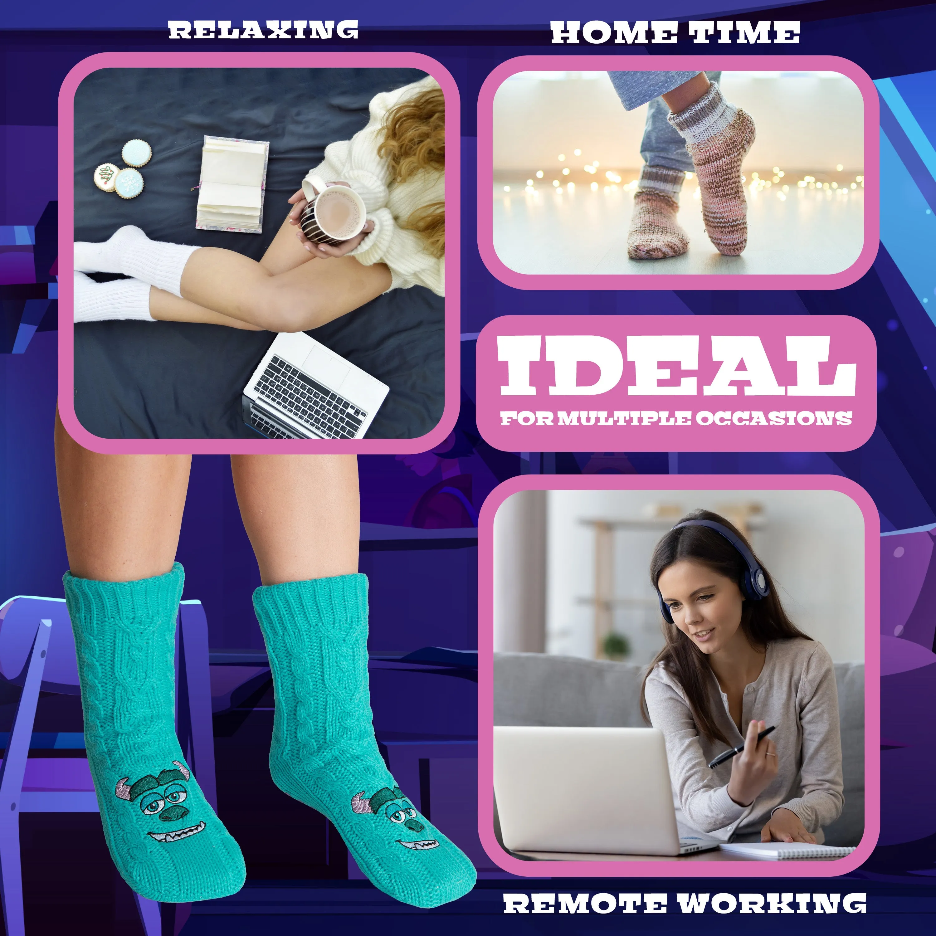 Disney Stitch Fluffy Socks for Women - Blue Sully