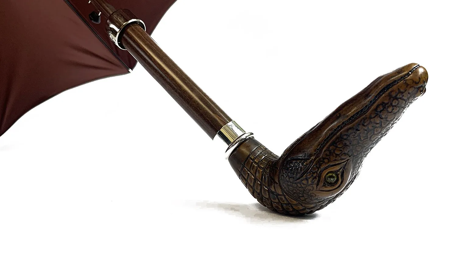 Double brown color with dots and burgundy inside - Handle with antique crocodile