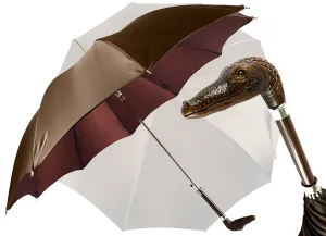 Double brown color with dots and burgundy inside - Handle with antique crocodile