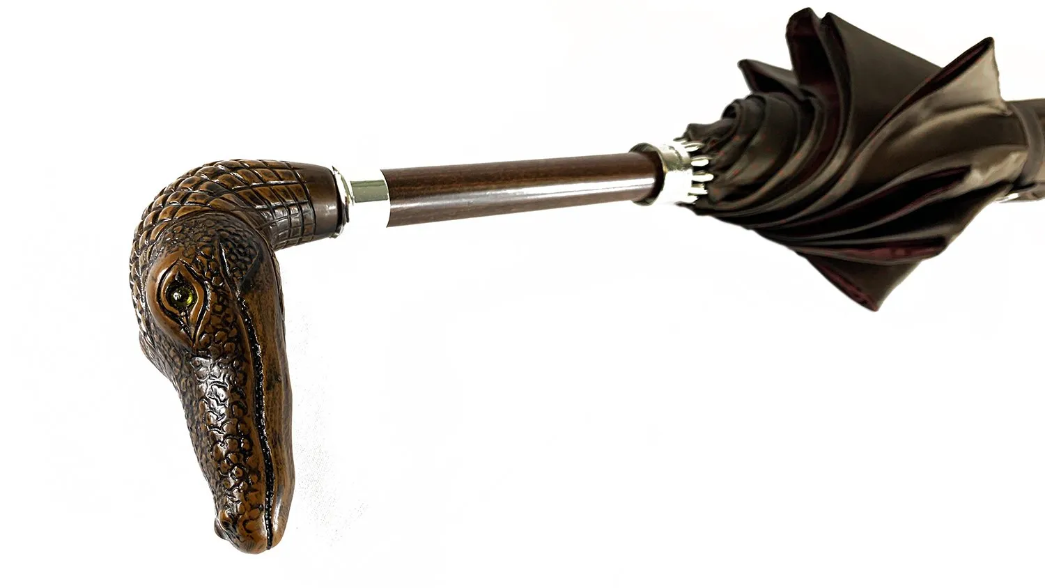 Double brown color with dots and burgundy inside - Handle with antique crocodile
