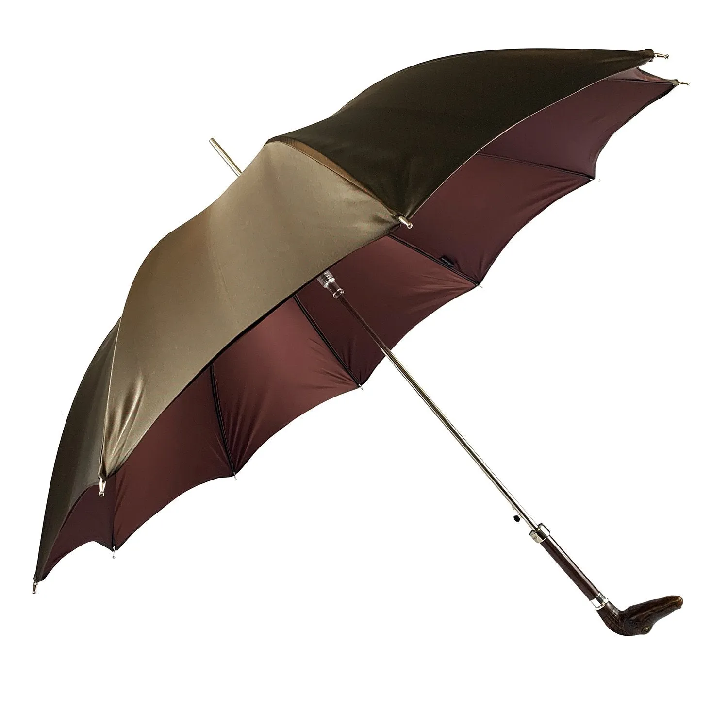 Double brown color with dots and burgundy inside - Handle with antique crocodile