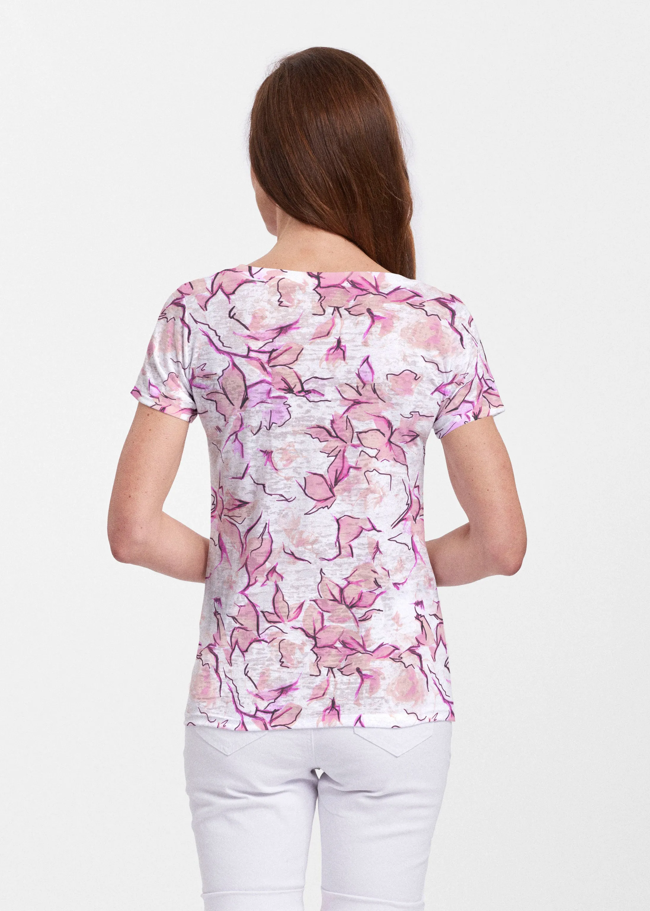 Edgy Rose Pink (7689) ~ Sheer Short Sleeve V-Neck Shirt