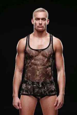Envy Menswear Fishnet Sport Camouflage Tank