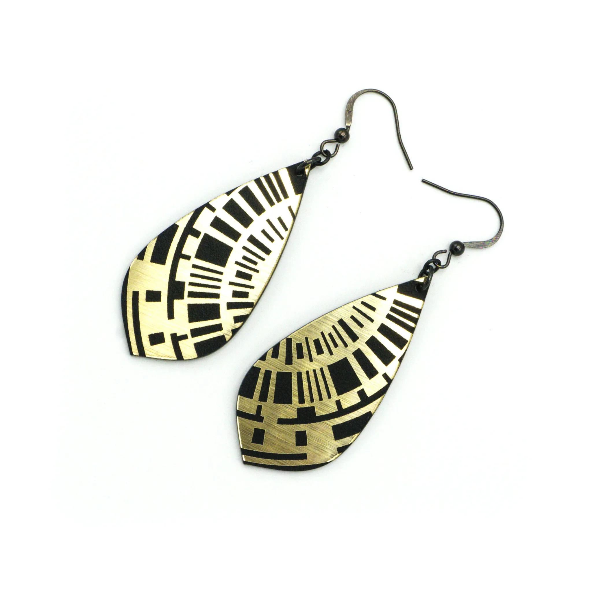 Gem Point [04] // Acrylic Earrings - Brushed Gold, Black