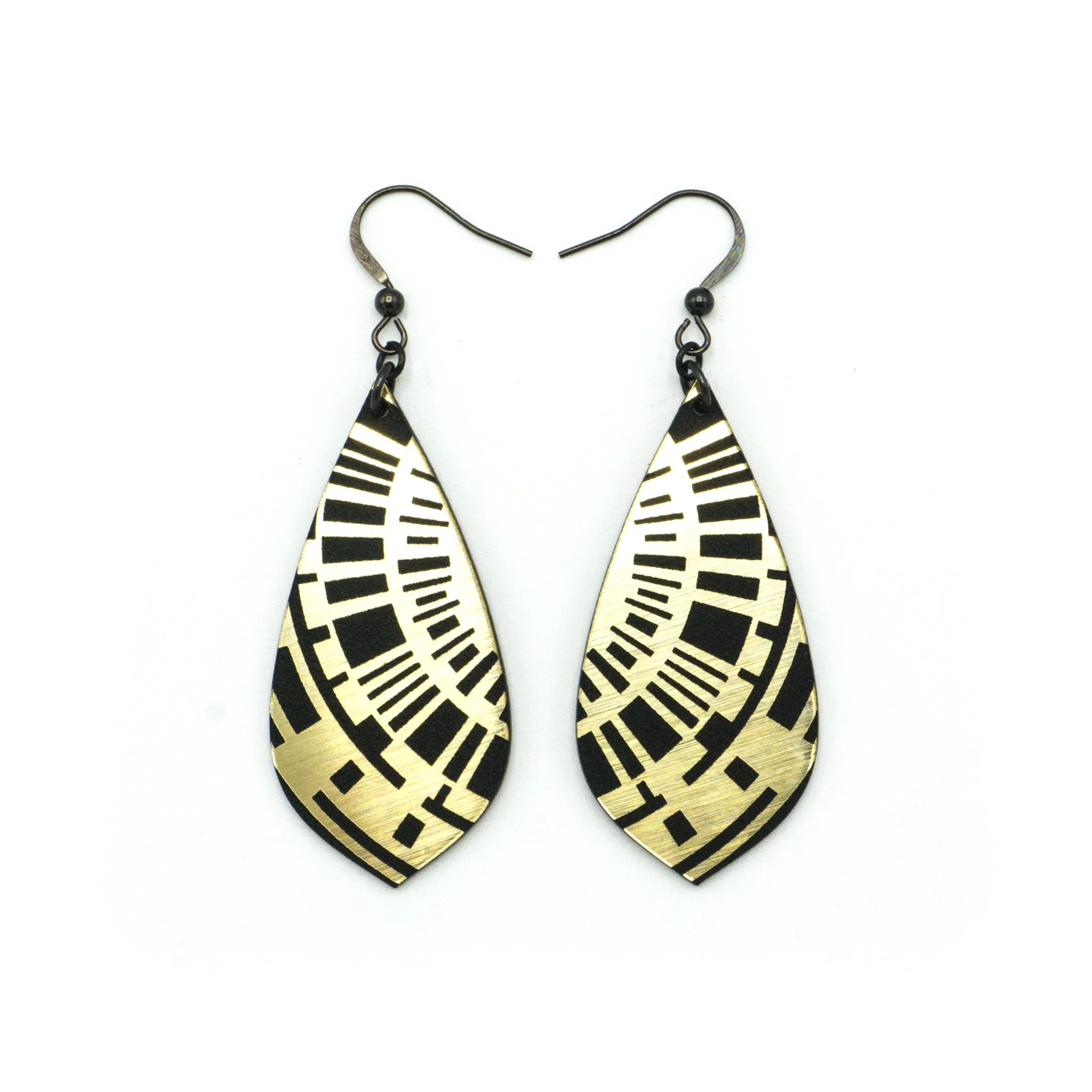 Gem Point [04] // Acrylic Earrings - Brushed Gold, Black