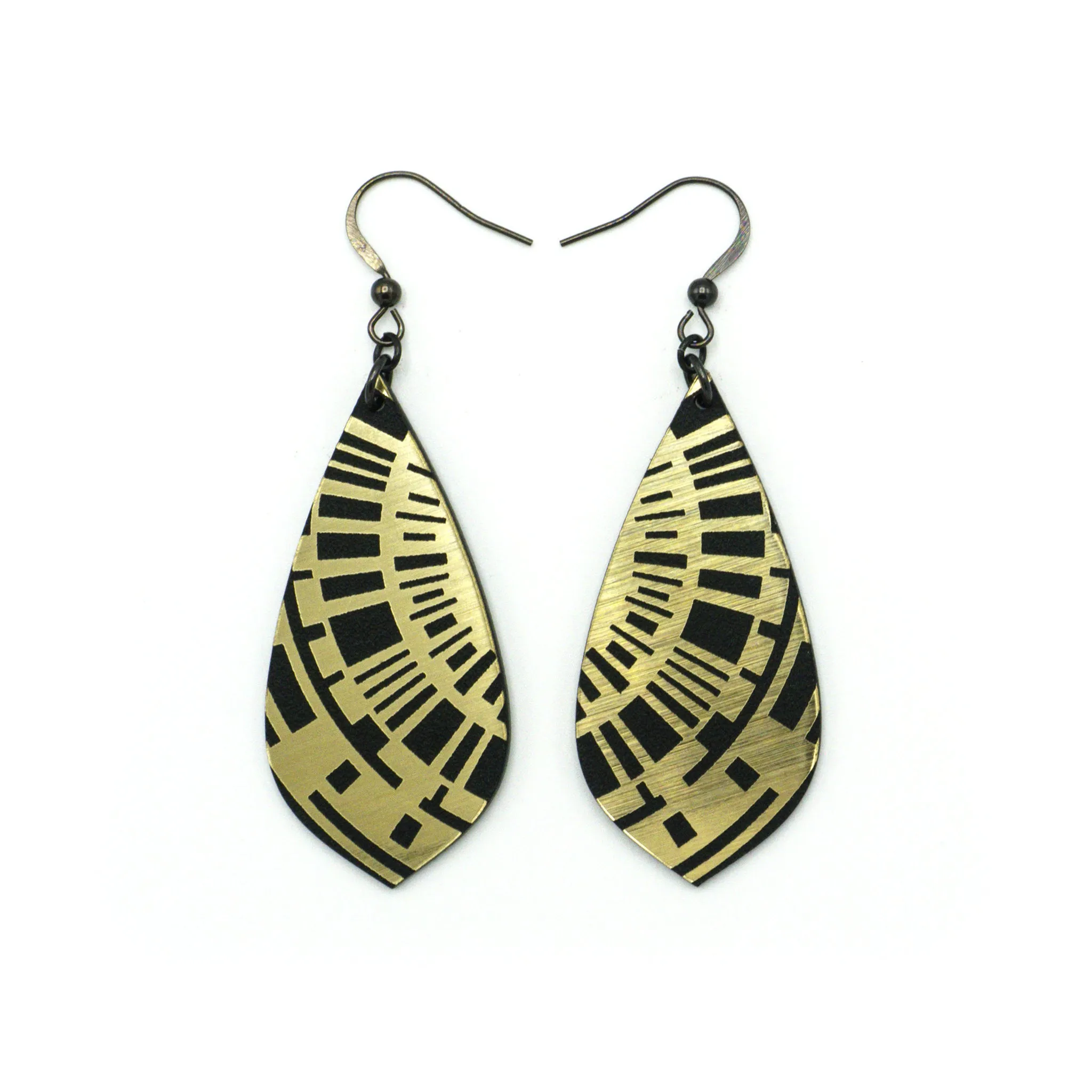 Gem Point [04] // Acrylic Earrings - Brushed Gold, Black