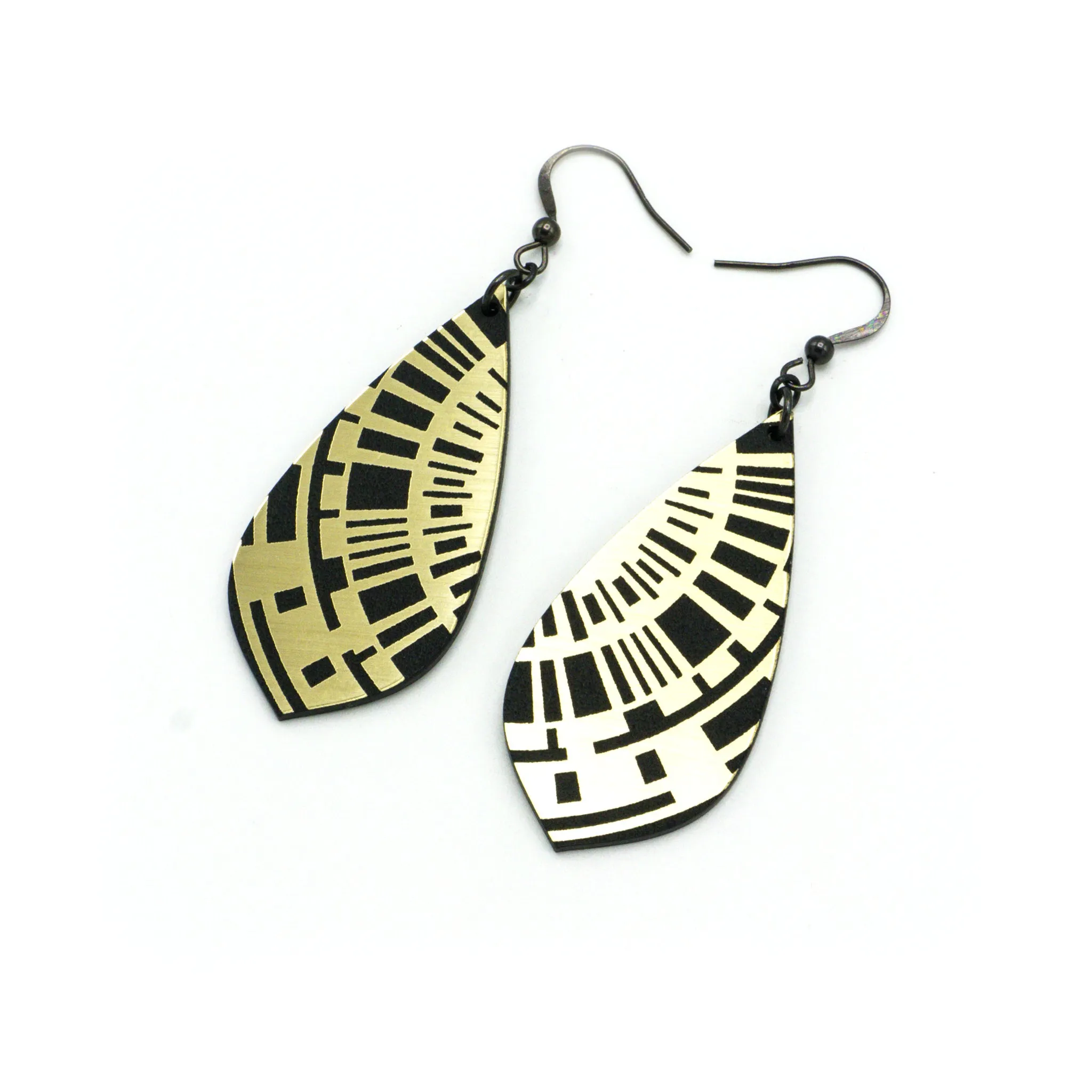 Gem Point [04] // Acrylic Earrings - Brushed Gold, Black