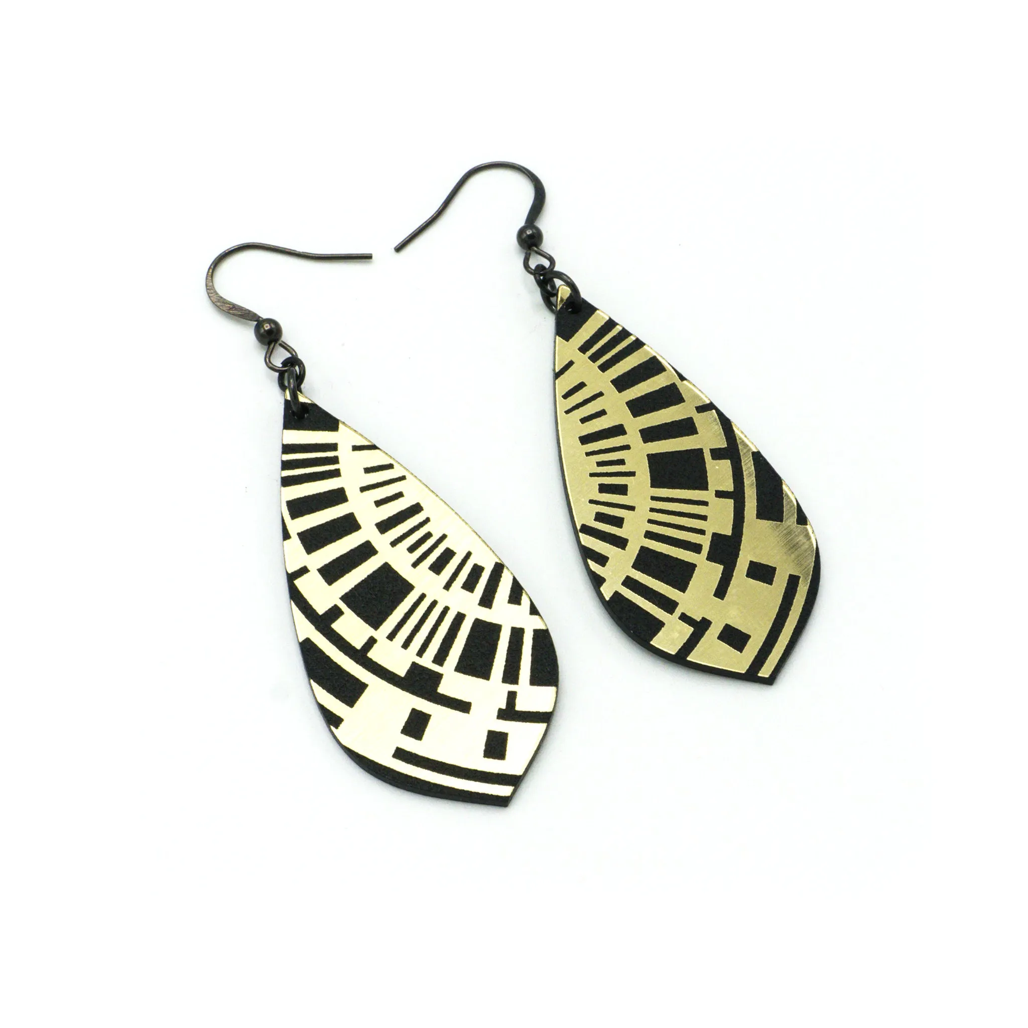Gem Point [04] // Acrylic Earrings - Brushed Gold, Black