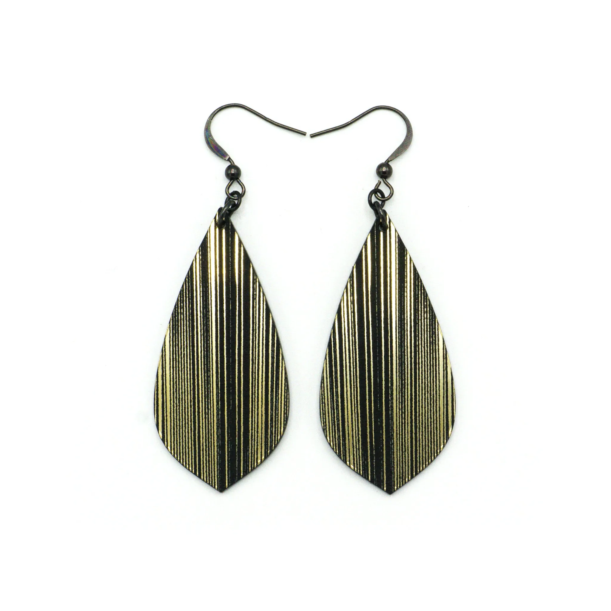 Gem Point [15R] // Acrylic Earrings - Brushed Gold, Black