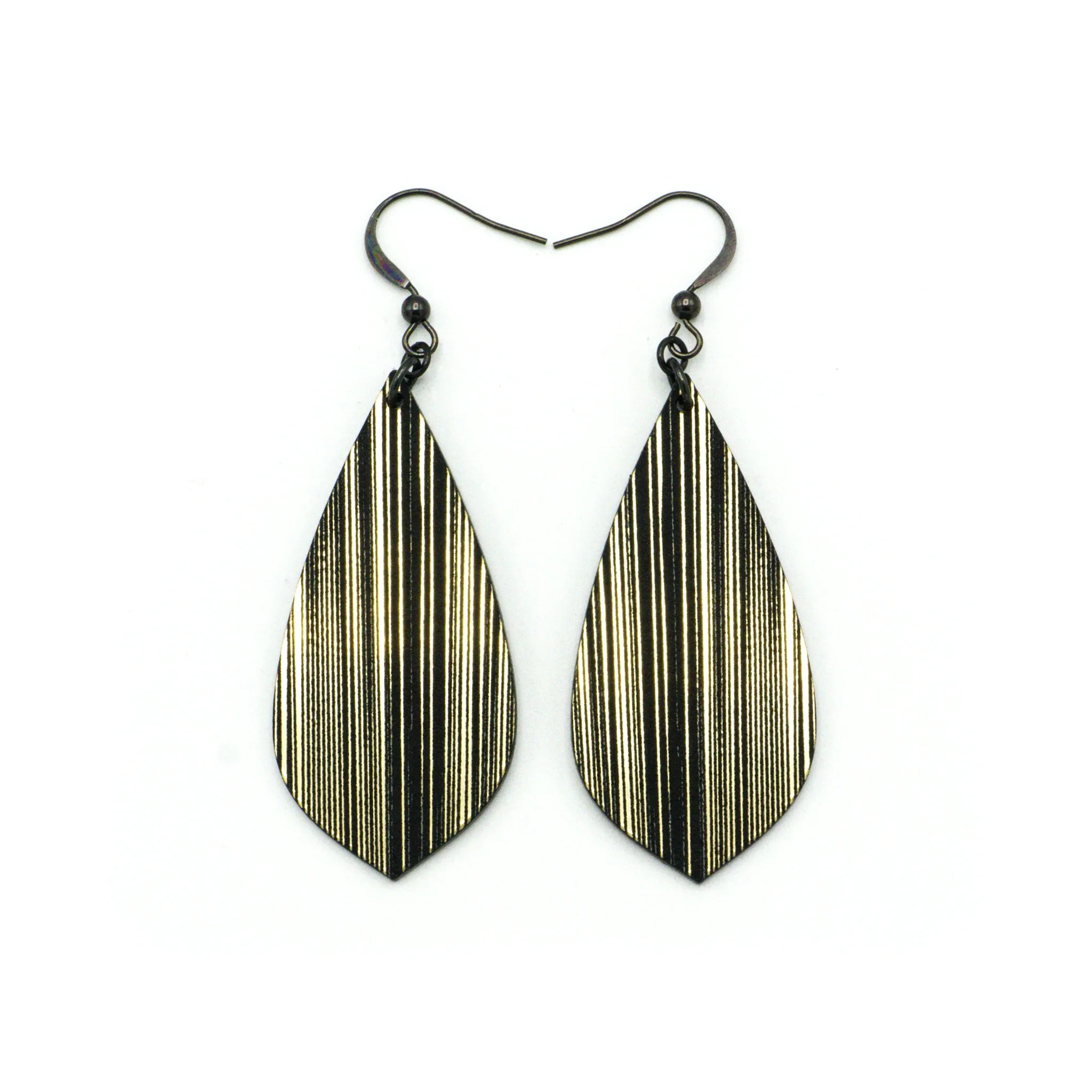 Gem Point [15R] // Acrylic Earrings - Brushed Gold, Black
