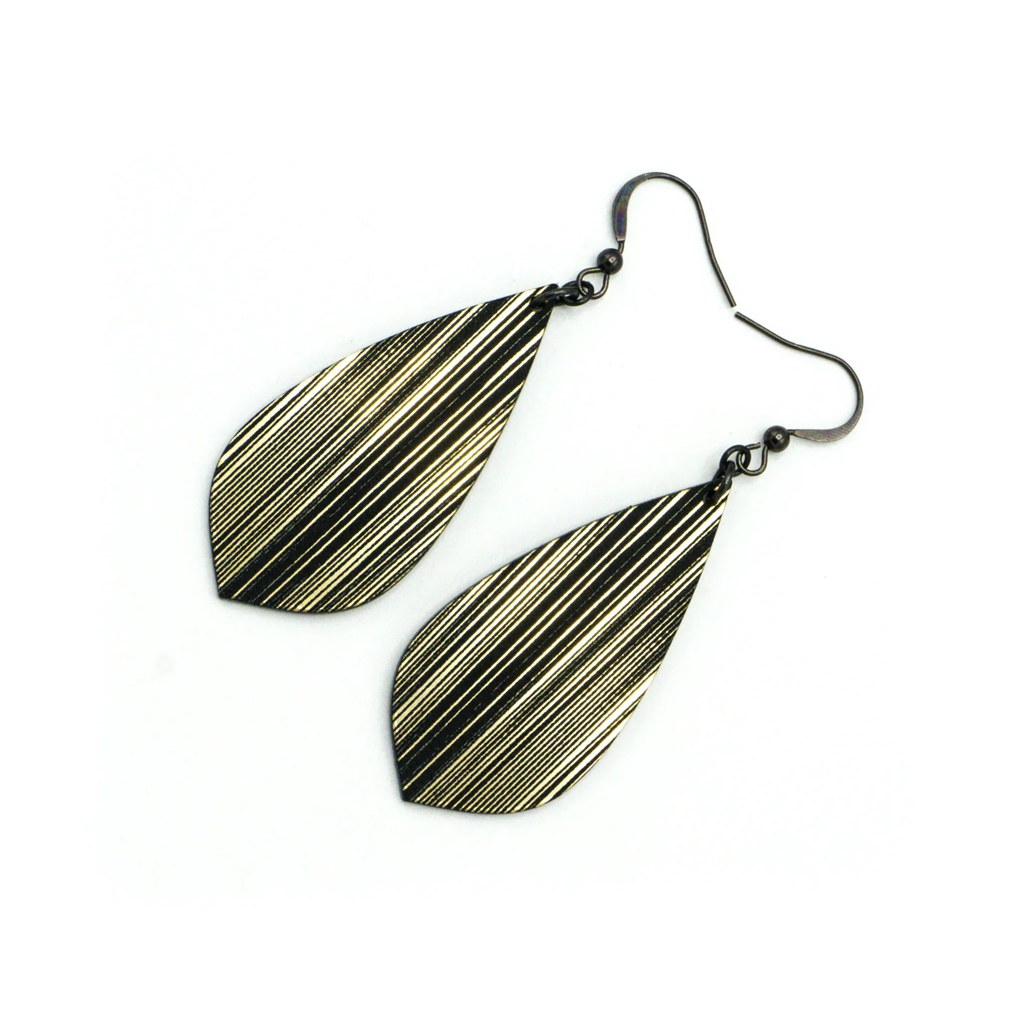 Gem Point [15R] // Acrylic Earrings - Brushed Gold, Black