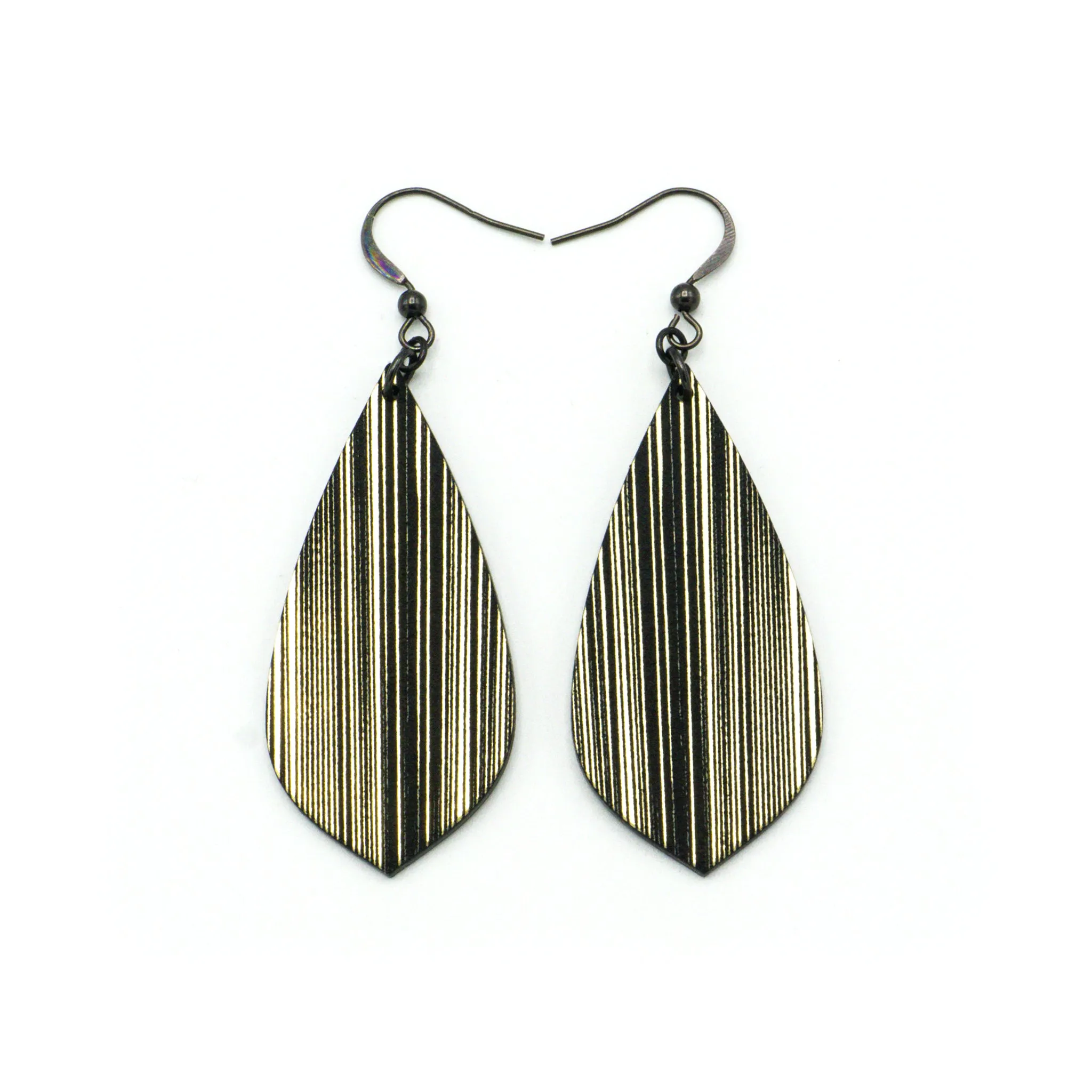 Gem Point [15R] // Acrylic Earrings - Brushed Gold, Black