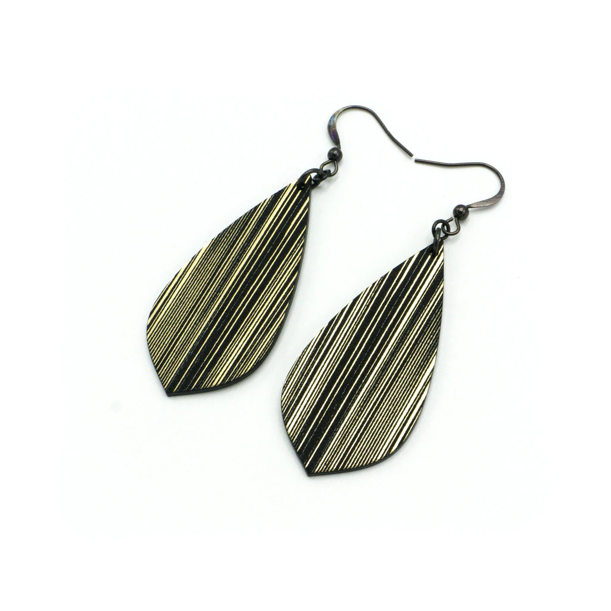 Gem Point [15R] // Acrylic Earrings - Brushed Gold, Black