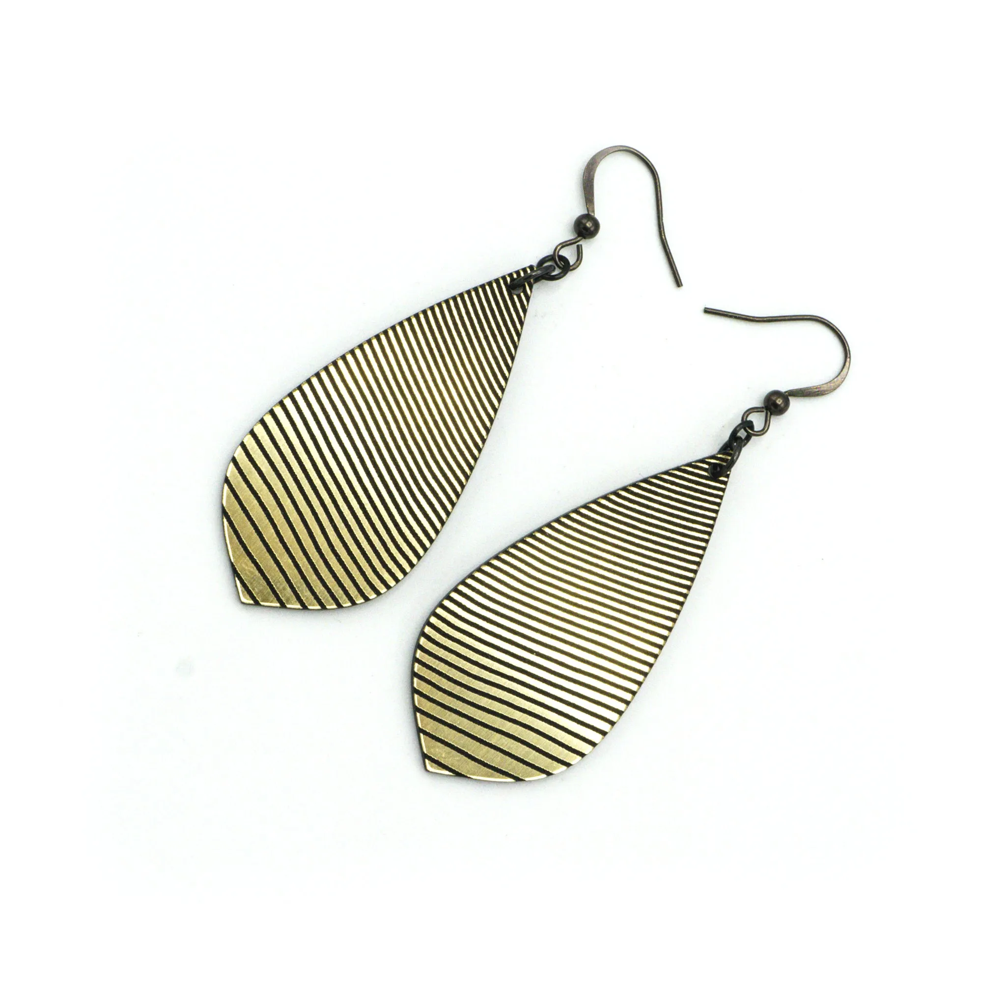 Gem Point [20] // Acrylic Earrings - Brushed Gold, Black