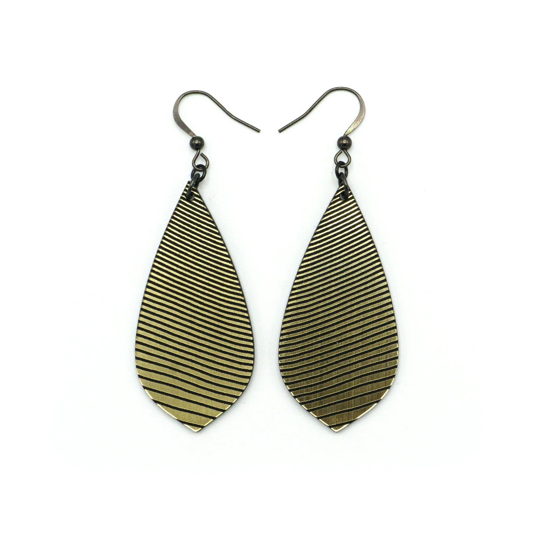 Gem Point [20] // Acrylic Earrings - Brushed Gold, Black
