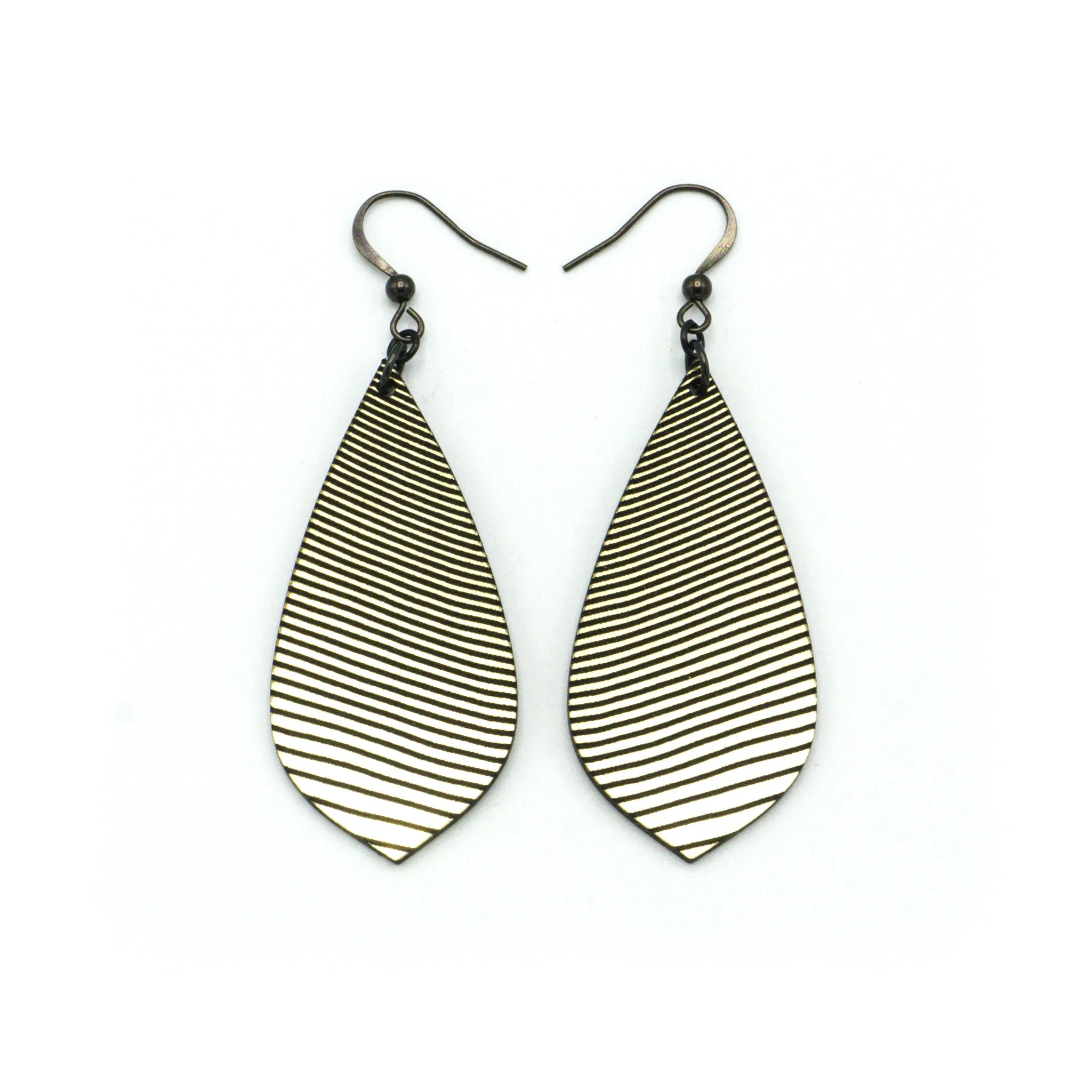 Gem Point [20] // Acrylic Earrings - Brushed Gold, Black