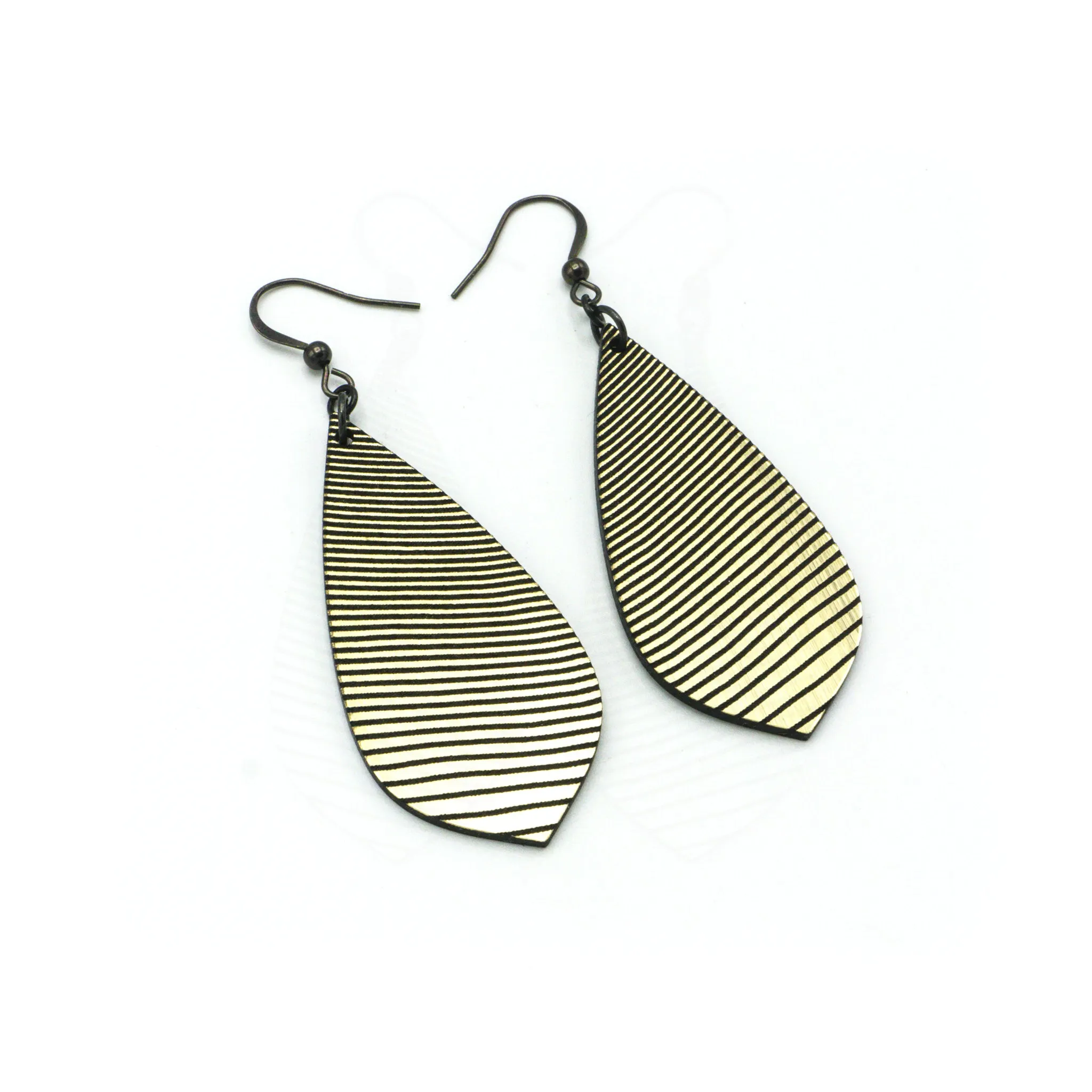 Gem Point [20] // Acrylic Earrings - Brushed Gold, Black