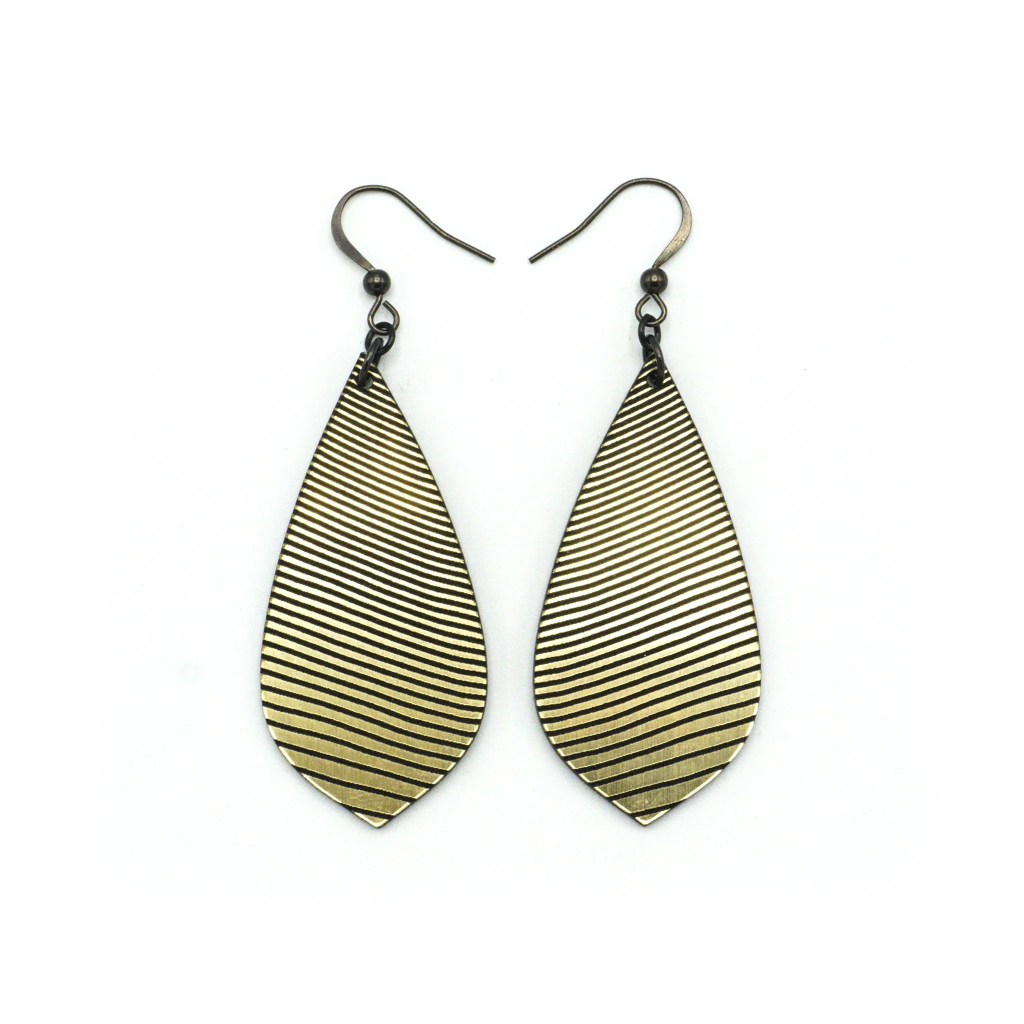 Gem Point [20] // Acrylic Earrings - Brushed Gold, Black