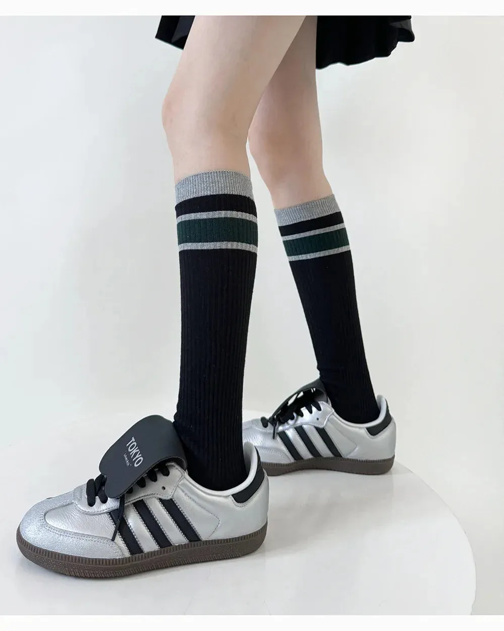 Korean Striped Calf Socks Cotton Colorblocked Knee Socks High Breathable Sport Cycling Mid-calf Socks