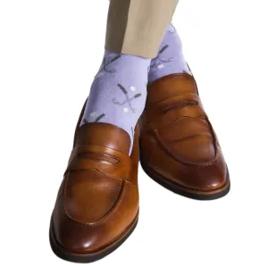 Lavender with Steel Gray and Ash/White Golf Club and Ball Cotton Sock Linked Toe Mid-Calf
