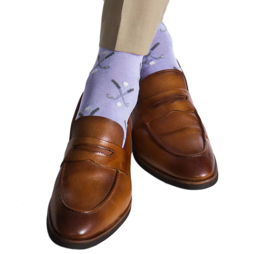Lavender with Steel Gray and Ash/White Golf Club and Ball Cotton Sock Linked Toe OTC
