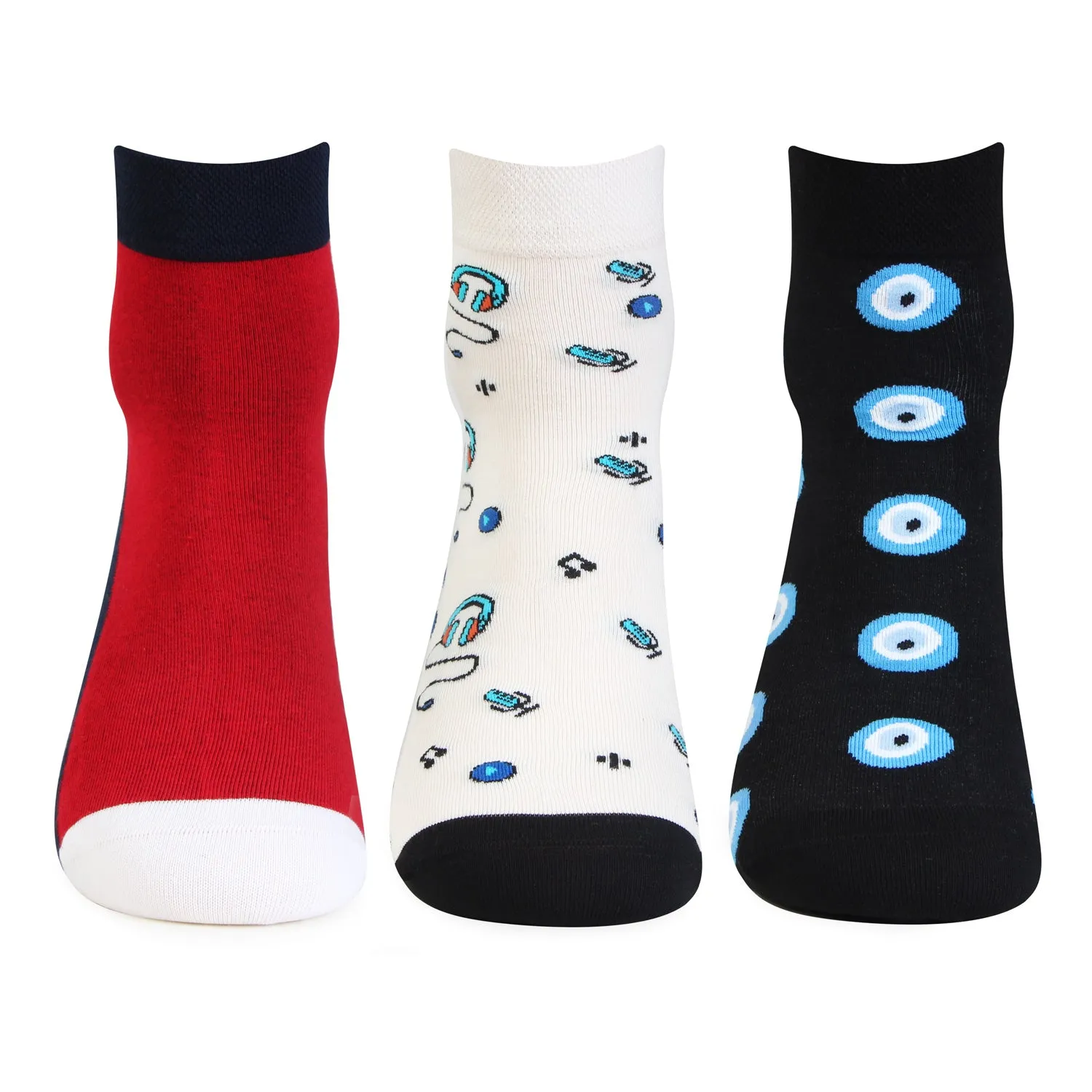 Men Funky Printed Ankle Bold Socks - Pack of 3